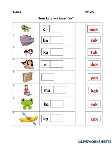 Suku kata kvk bunyi -ak-