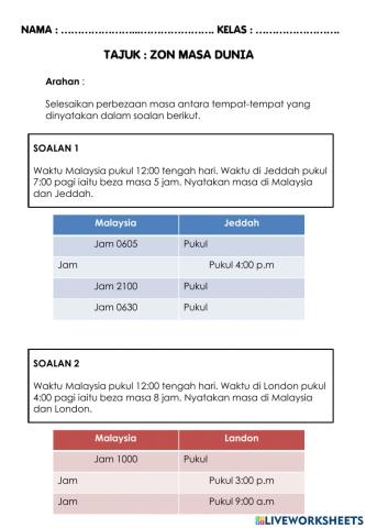 Zon Masa Dunia Tahun 6