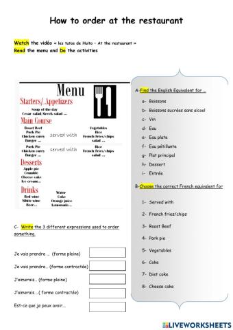Vocabulary - At the restaurant - les tutos de Huito