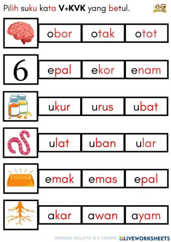 BM : Suku kata v+kvk (gabungan vokal a,u,e,o)