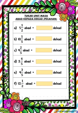 Tukar pecahan abad kepada dekad