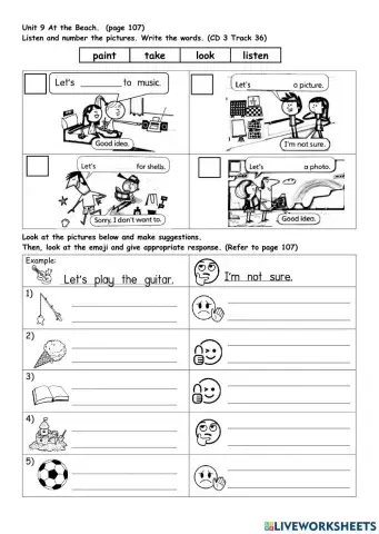 Unit 9 At the Beach pg 107