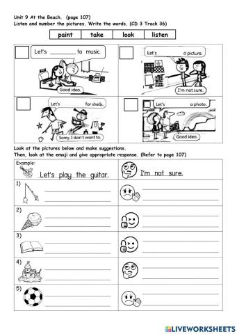 Unit 9 At the Beach pg 107