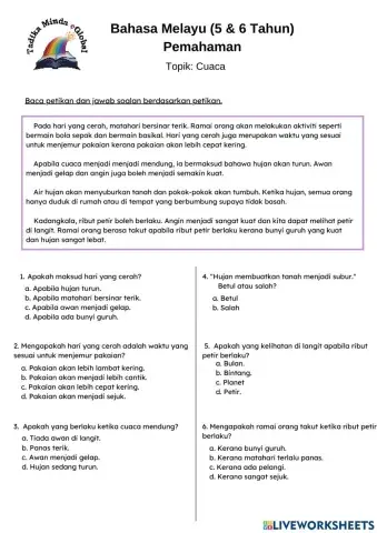 3 & 4 Years: Bahasa Melayu (Pemahaman:Cuaca)