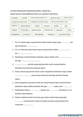 Latihan pendidikan moral tingkatan 4