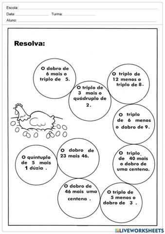 Adição, subtração, dobro, triplo, quádruplo, centena e dúzia