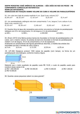 Volume do cubo e do paralelepípedo