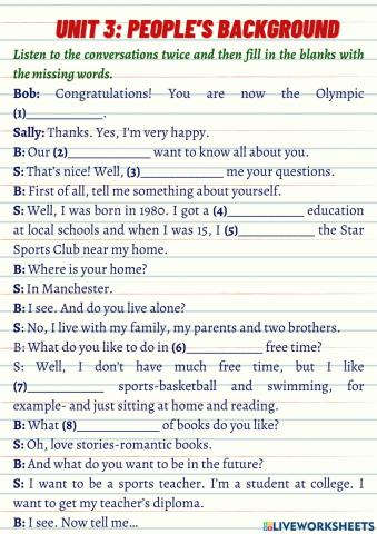 Grade10 - UNIT 3 - LISTENING GAP-FILLING