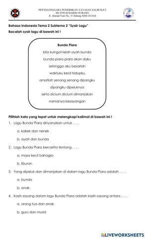 Bahasa Indonesia Tema 2 Subtema 2-Melengkapi Kalimat Tentang Syair Lagu