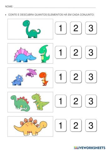 números até 3 - dinossauros