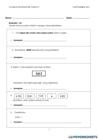 Latihan matematik tahun 3