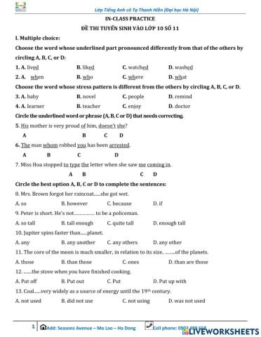Grade 9 - Grammar test