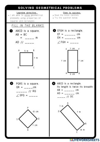 Solving geometrical problems using properties of squares