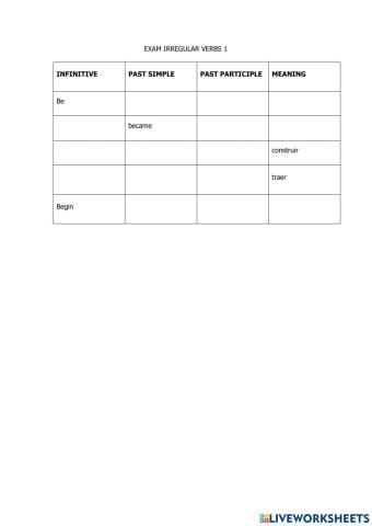 Irregular verbs exam 1