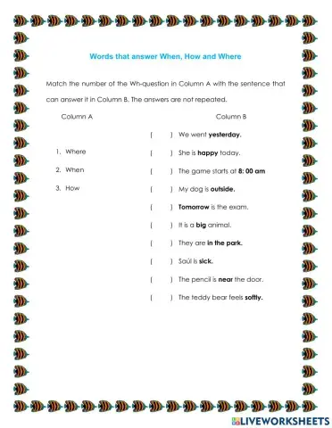 Words that answer When, How and Where