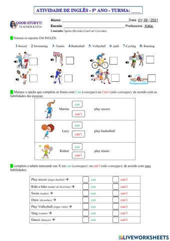 5° ano - INGLÊS - sports- can-can't - 01-09-21