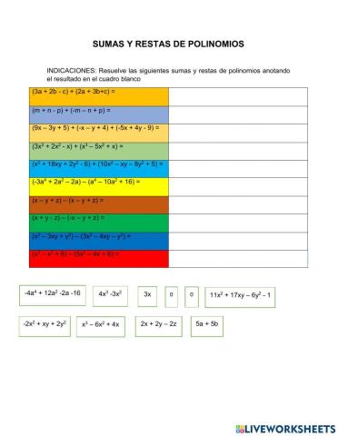 Sumas y restas de polinomios I