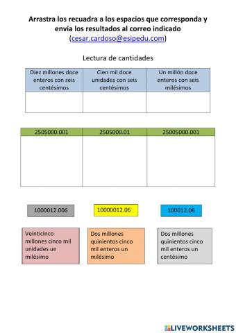 Lectura de cantidades enteras y decimales, hasta millones: 02-21