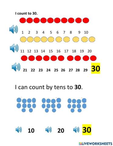 Counting by ones to 30,counting by tens to 30.
