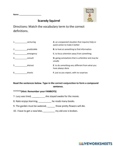 Scaredy Squirrel Vocab and grammar