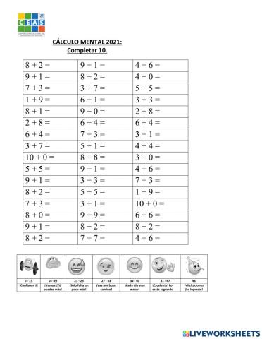 Cálculo mental: Completar 10