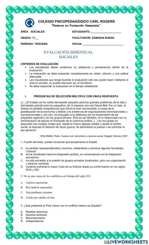 Evaluación Sociales 3 Periodo