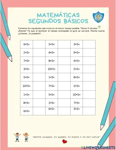 Ejercicios tabla del 5