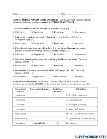 Grade 3-Process Skills Questions-Science Tools