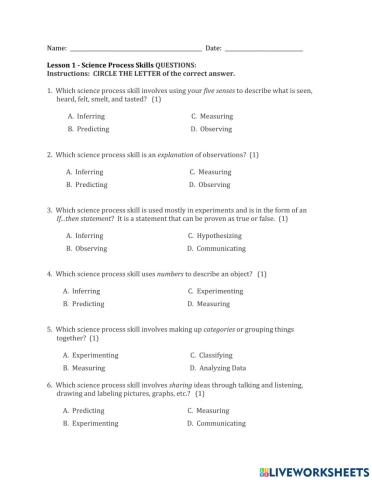 Grade 4-Process Skills Questions