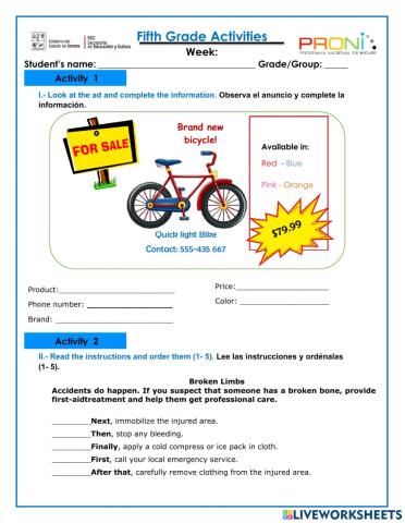 Diagnostic Test Fifth Grade PRONI