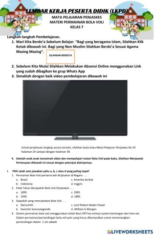 LKPD PJOK kelas 7 Materi Bola Voli