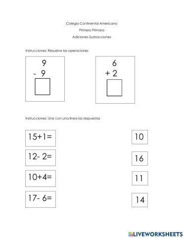 Ejercicios de adición y sustracción