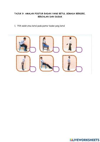 Amalan postur badan yang betul semasa berdiri, berjalan dan duduk