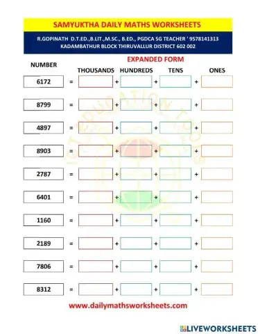 Daily maths worksheets