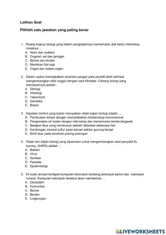 Latihan 1. Ruang Lingkup Biologi