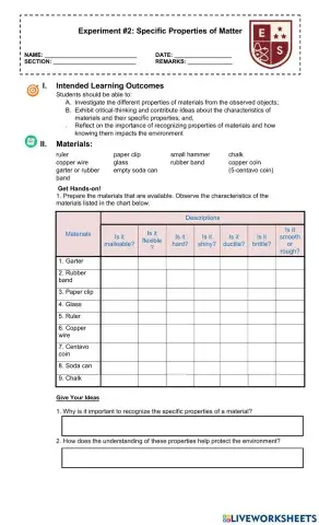 Specific or Special Properties of Matter