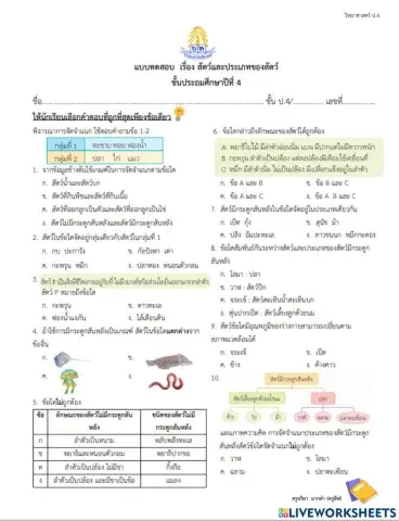 สัตว์และประเภทของสัตว์ ป.4