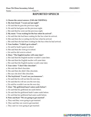 Reported Speech - Statements