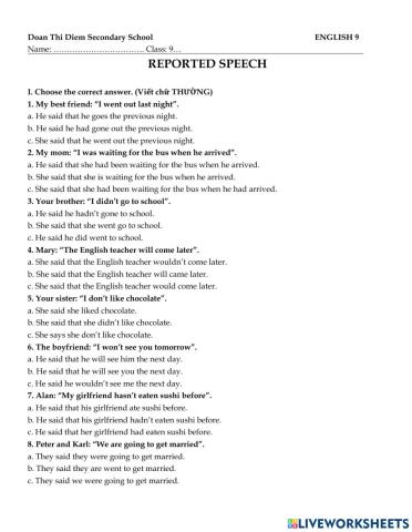 Reported Speech - Statements