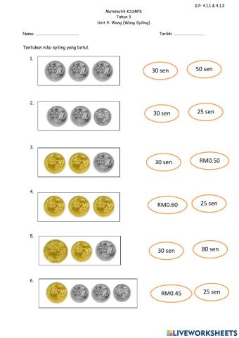 Tentukan nilai wang.