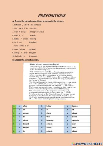 Prepositions ( Unit 7, page 90 )