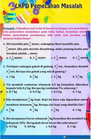 LKPD Pemecahan Masalah Pecahan