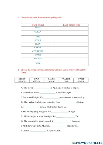Past tense regular verbs