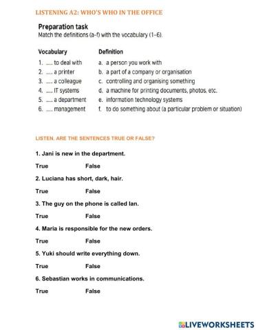 UNIT 6. OFFICE MANAGEMENT. extra-listening. 