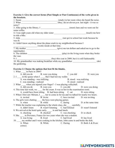 Past simple vs Past continuous