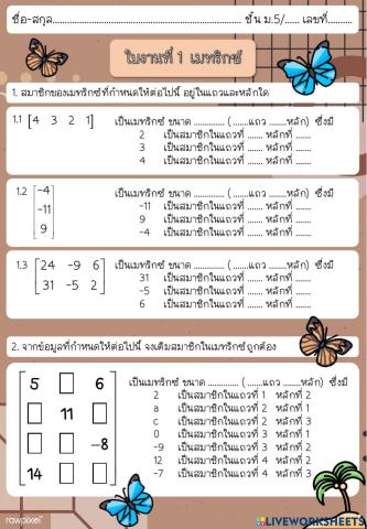 ใบงานที่ 1 เมทริกซ์