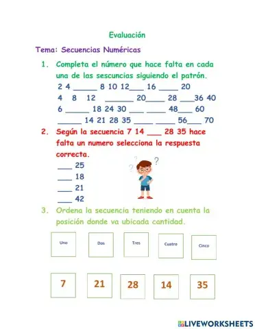 Evaluación Matemáticas Tabla del 7