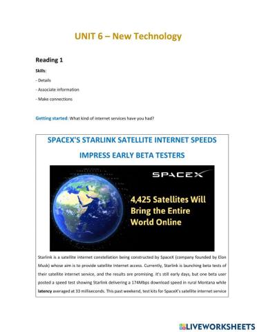 Unit 6 New Technology SpaceX's Starlink