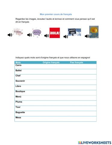 Premier course de français