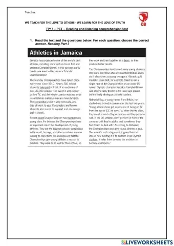 TP17 -PET - Reading and Listening